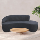 Sofá Curvo 03 Lugares 180cm Braço Direito Eron Poliéster Azul