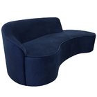 Sofá Curvo 03 Lugares 180cm Eron Braço Direito Veludo Azul Ma