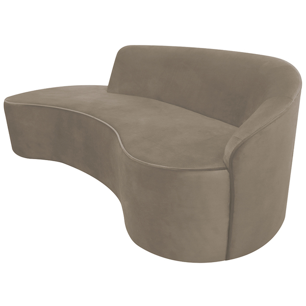 Sofá Curvo 03 Lugares 180cm Eron Braço Esquerdo Veludo Bege -