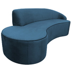 Sofá Curvo 03 Lugares 210cm Braço Esquerdo Eron Veludo Azul -