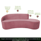 Sofá Curvo 03 Lugares 210cm Eron Braço Direito Veludo Rosa -