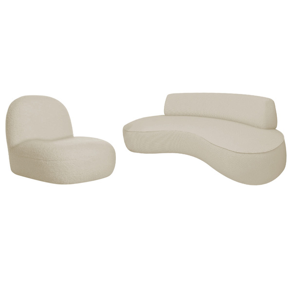 Sofá Curvo 120cm 2 Lugares E 1 Poltrona Amsterdã Bouclé - Ama