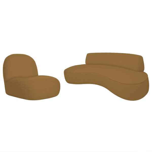 Sofá Curvo 120cm 2 Lugares E 1 Poltrona Amsterdã Bouclé - Ama