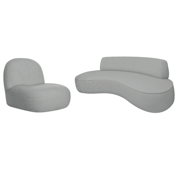 Sofá Curvo 120cm 2 Lugares E 1 Poltrona Amsterdã Bouclé - Ama