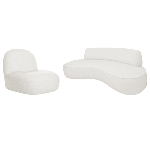 Sofá Curvo 120cm 2 Lugares E 1 Poltrona Amsterdã Bouclé - Doc