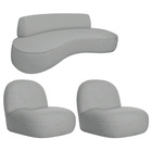 Sofá Curvo 120cm 2 Lugares E 2 Poltronas Amsterdã Bouclé - Do