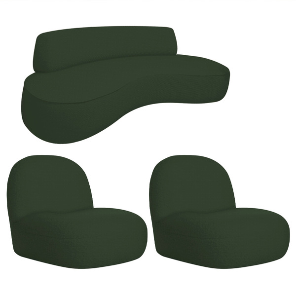 Sofá Curvo 120cm 2l E 2 Poltronas Orgânico Escritório Recepçã