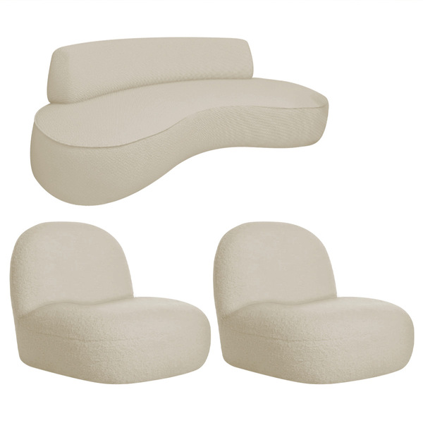 Sofá Curvo 130cm 2 Lugares E 2 Poltronas Amsterdã Bouclé - Do
