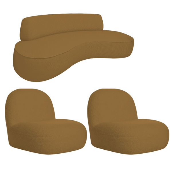 Sofá Curvo 130cm 2 Lugares E 2 Poltronas Amsterdã Bouclé - Do