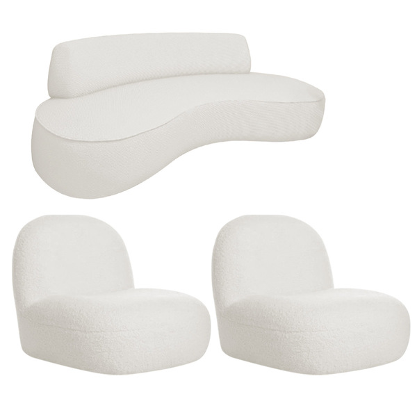 Sofá Curvo 140cm 2 Lugares E 2 Poltrona Amsterdã Bouclé - Ama