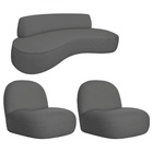 Sofá Curvo 160cm 2 Lugares E 2 Poltrona Amsterdã Linho - Cinz