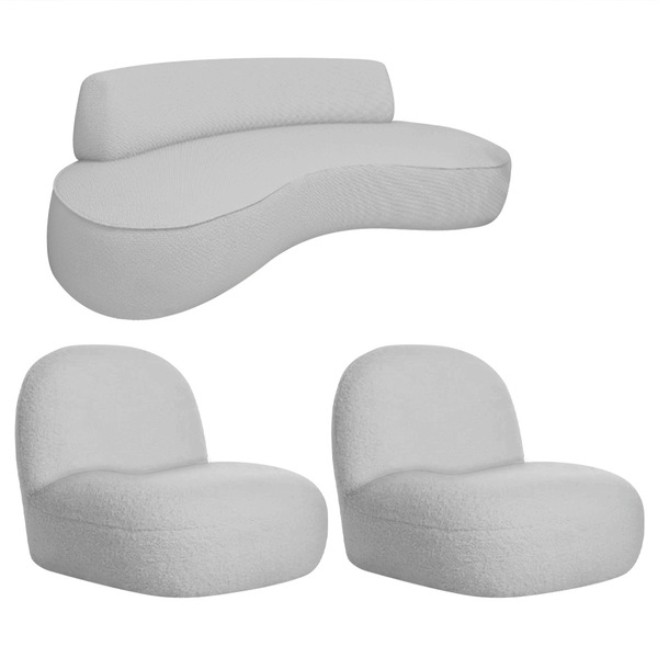 Sofá Curvo 160cm 2 Lugares E 2 Poltrona Amsterdã Linho - Cinz