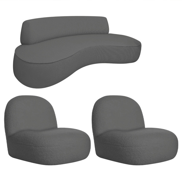 Sofá Curvo 180cm 2 Lugares E 2 Poltrona Amsterdã Linho - Cinz