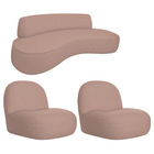 Sofá Curvo 200cm 2 Lugares E 2 Poltrona Amsterdã Linho - Amar