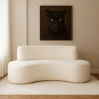 Sofá Curvo 2 Lugares 180cm Apolo Bouclé Off White - Sallar Ho