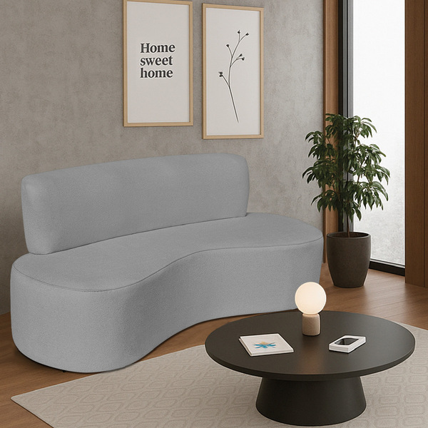Sofá Curvo 2 Lugares Amsterdã 140cm Bouclé - Cinza