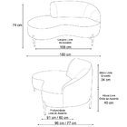 Sofá Curvo 3 Lugares 180cm Braço Esq. Thommy Pés Preto Linho
