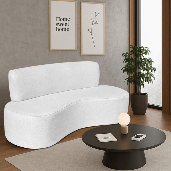 Sofá Curvo 3 Lugares Amsterdã 180cm Bouclé - Branco