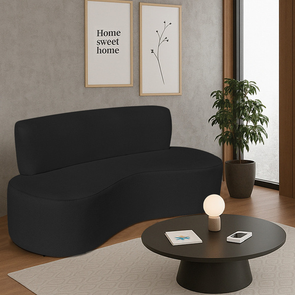 Sofá Curvo 3 Lugares Amsterdã 180cm Bouclé - Preto