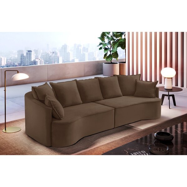 Sofá Curvo 4 Lugares Zurique 230cm Veludo Yescasa Bege Cappuc