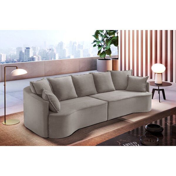 Sofá Curvo 4 Lugares Zurique 290cm Veludo Yescasa Bege Marfim