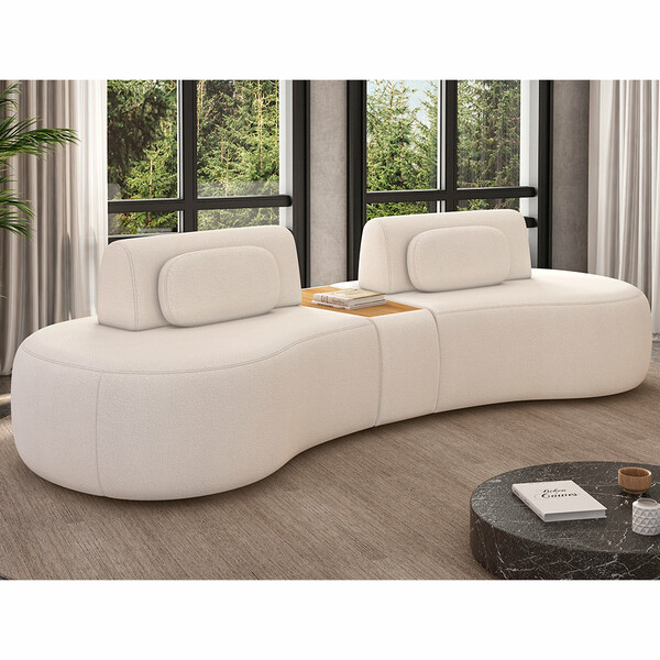 Sofá Curvo Modulado Retrátil 285cm Hyun Bouclé Off White - Sa