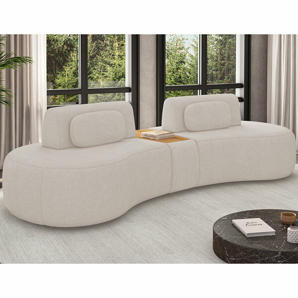 Sofá Curvo Modulado Retrátil 285cm Hyun Linho Off White - Sal