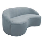 Sofá Curvo Montserrat 210cm 03 Lugares Bouclé Azul Claro - Ne