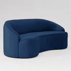 Sofá Curvo Montserrat 210cm 03 Lugares Veludo Azul Clássico -