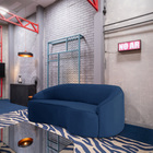 Sofá Curvo Montserrat 210cm 03 Lugares Veludo Azul Clássico -