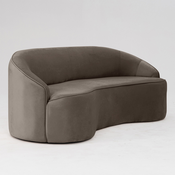 Sofá Curvo Montserrat 210cm 03 Lugares Veludo Marrom Acinzent