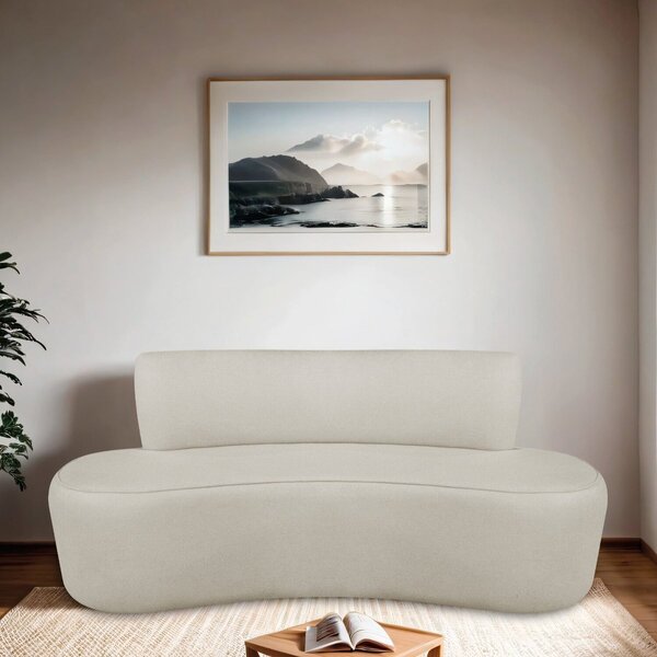Sofá Curvo Orgânico 120cm 2 Lugares Bouclé Antonela Bege