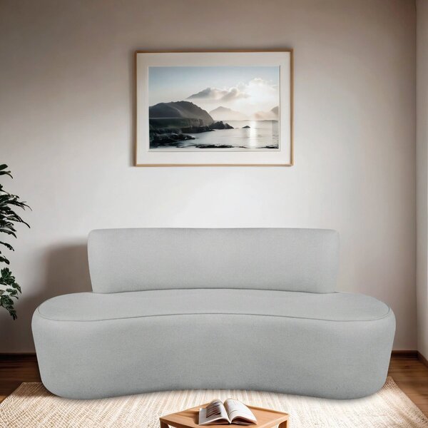 Sofá Curvo Orgânico 160cm 2 Lugares Bouclé Antonela Bege