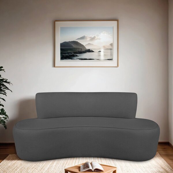 Sofá Curvo Orgânico 160cm 2 Lugares Linho Antonela Cinza Escu
