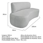 Sofá Curvo Orgânico 200cm 3 Lugares Bouclé Antonela Cinza