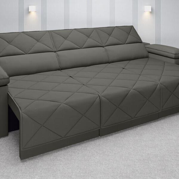 Sofá Dante 2,05m Assento Retrátil E Reclinável Velosuede Cinz