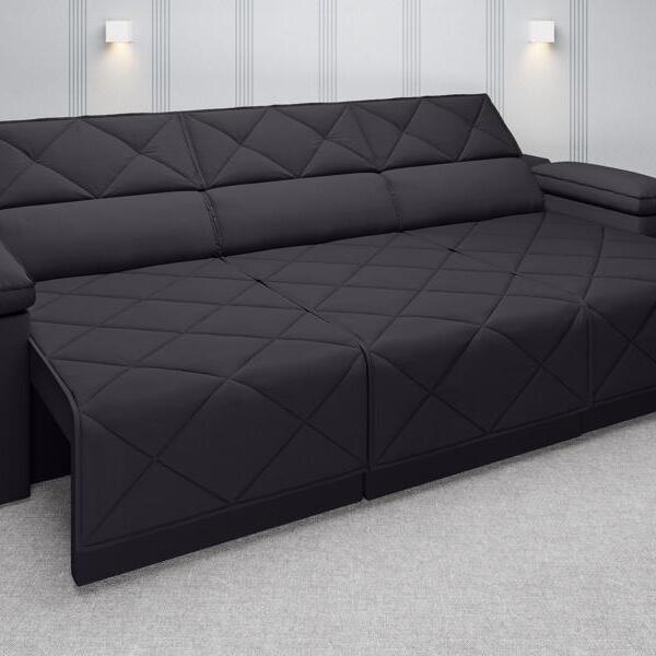 Sofá Dante 2,30m Assento Retrátil E Reclinável Velosuede Pret