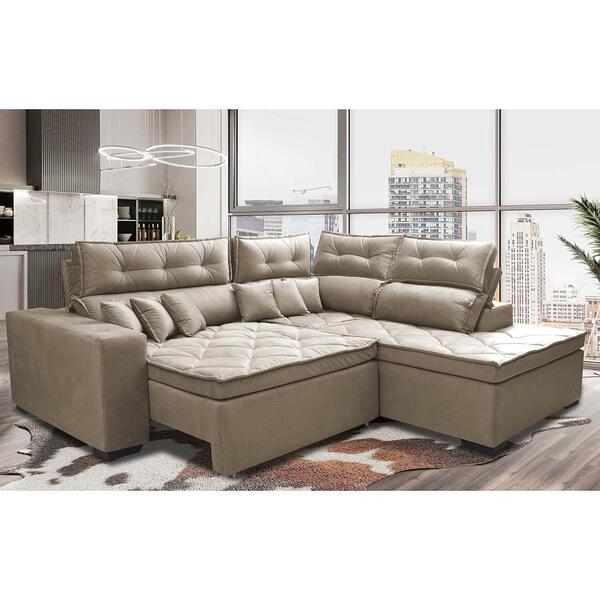 Sofá De Canto 2,60x2,36m Retrátil E Reclinável Com Molas Cama