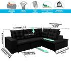 Sofá De Canto 270x210 M 4 Lugares Pillow Top Chaise Preto