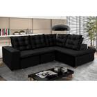 Sofá De Canto 270x210 M Chaise 4 Lugares Pillow Top Preto