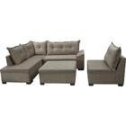 Sofá De Canto 2 E 3 Lugares Com Puff, Tecido Veludo Rústico -