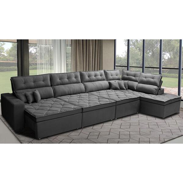 Sofá De Canto 4,80x2,36m Retrátil E Reclinável Com Molas Cama