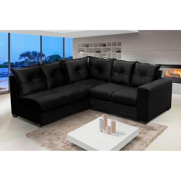 Sofá De Canto 4 Lugares Molas Espirais 1,66x1,83m D28 Preto