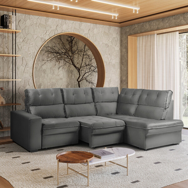 Sofá De Canto 4 Lugares Retrátil Reclinável  255cm Veludo Gab