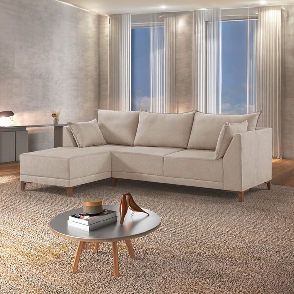 Sofá De Canto 5 Lugares 2,68m Veludo Marrom Sevilha  Veludo/c