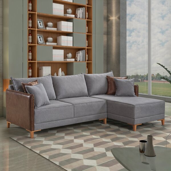 Sofá De Canto 5 Lugares 420cm Atenas  Linho/cinza