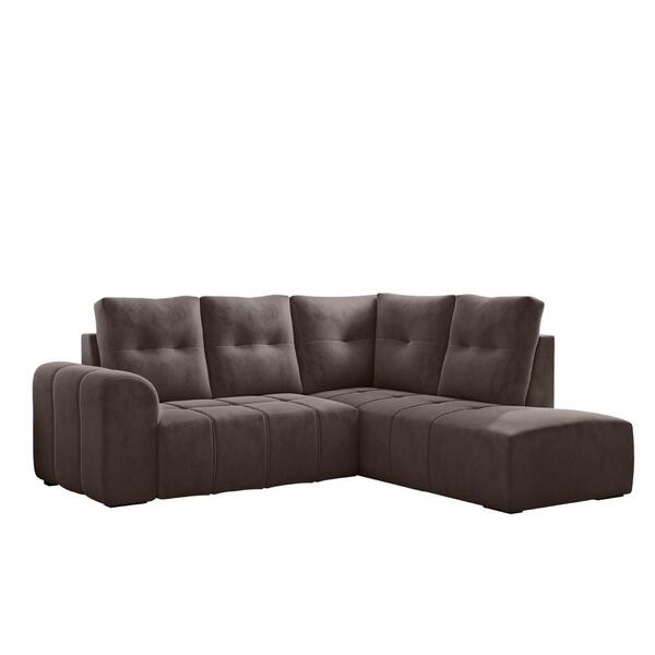 Sofá De Canto 5 Lugares Com Puff Landal Marrom Suede Com Mola