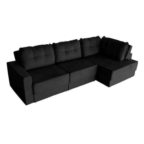 Sofa De Canto 5 Lugares Direito Retratil Lubeck Suede Preto 280 Cm Leroy Merlin
