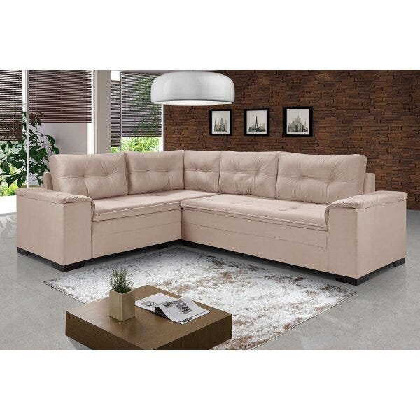 Sofá De Canto 5 Lugares Suede Aveludado Viena  Areia
