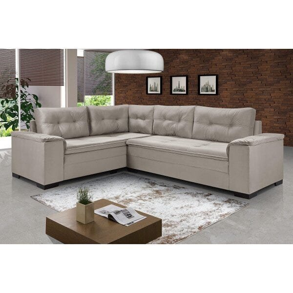 Sofá De Canto 5 Lugares Suede Aveludado Viena  Cinza Claro